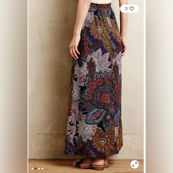 Anthropologie Vanessa & Virginia Petalled Paisley Button Front belted Maxi Skirt - Picture 2 of 12